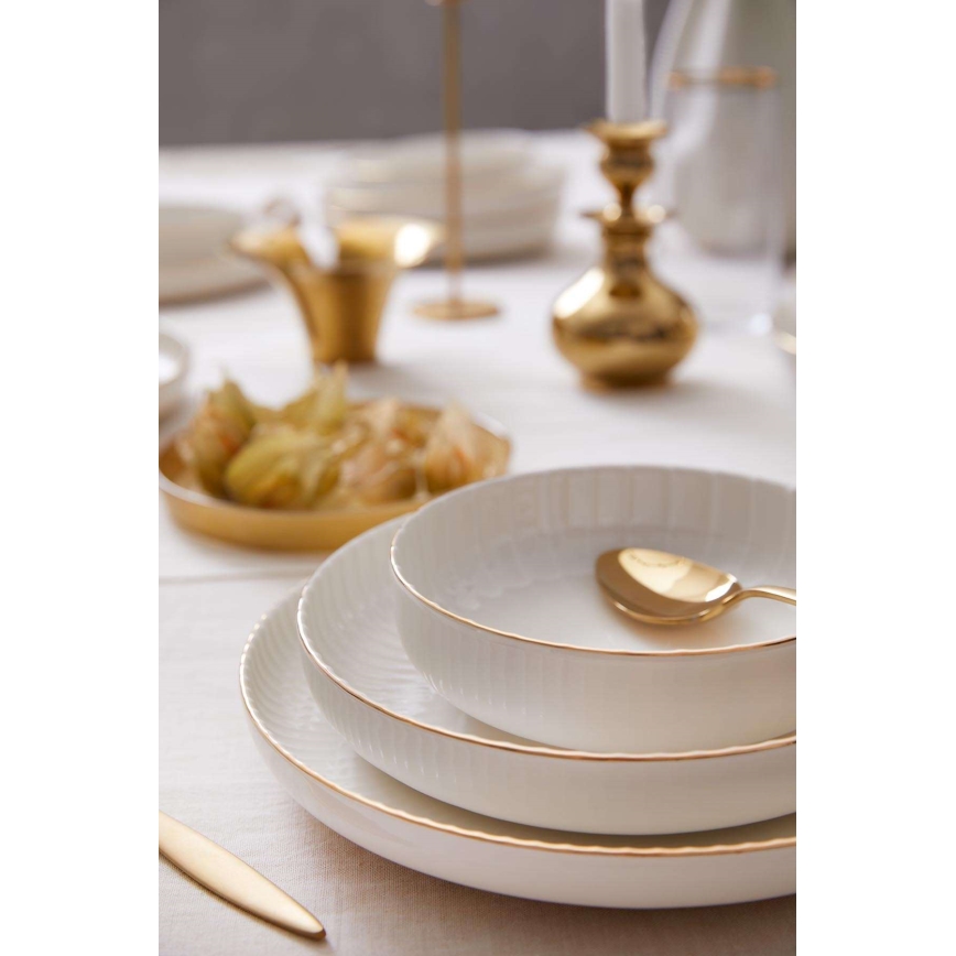 Porcelāna galda servīze, 18 gab., balta/zelta