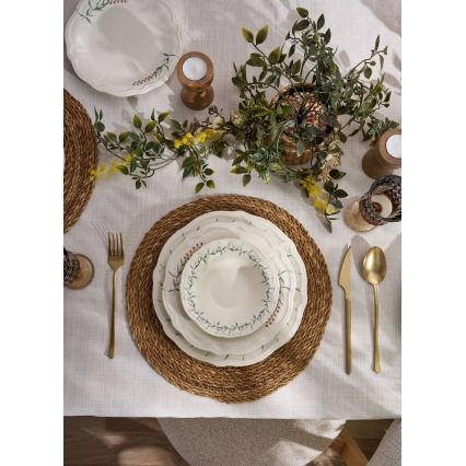 Porcelāna galda servīze, 24 daļas — balta/zaļa