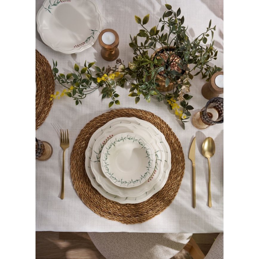 Porcelāna galda servīze, 24 daļas — balta/zaļa