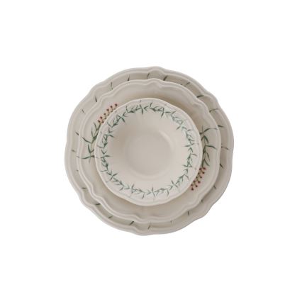 Porcelāna galda servīze, 24 daļas — balta/zaļa