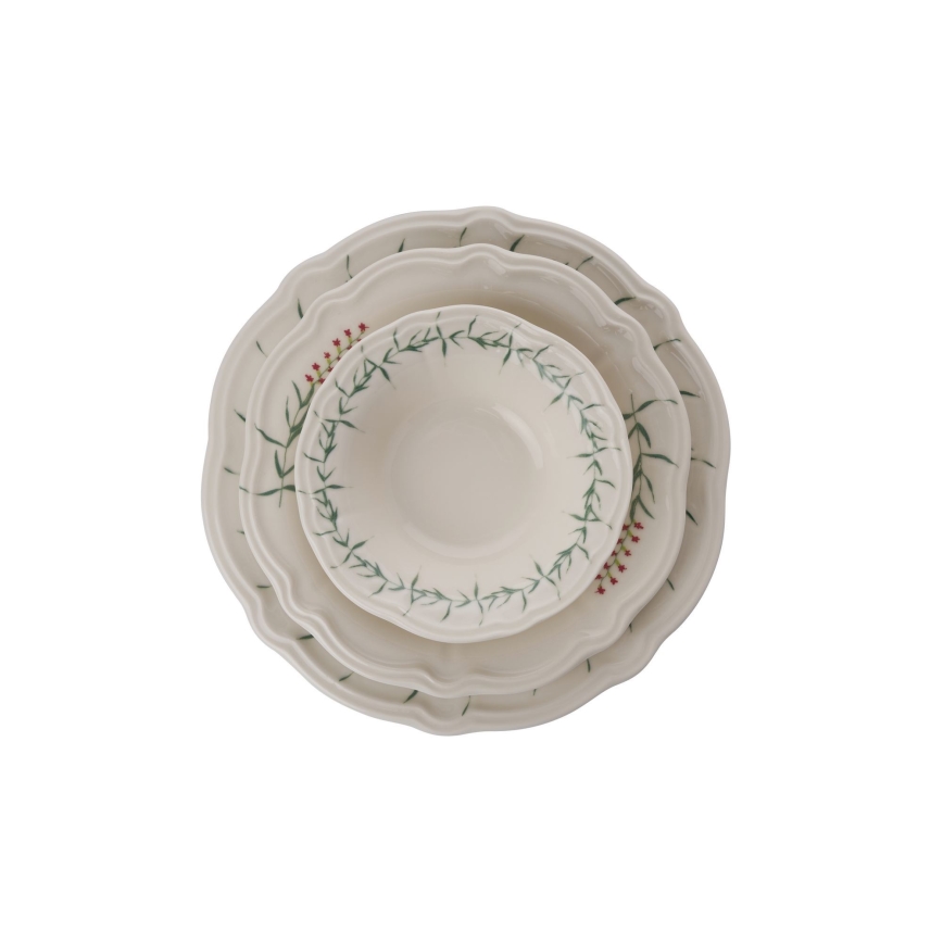 Porcelāna galda servīze, 24 daļas — balta/zaļa