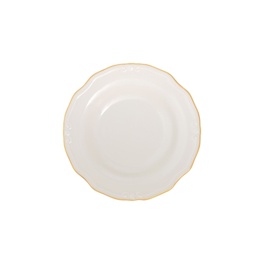 Porcelāna galda servīze, 24 gab., balta ar zelta apdari