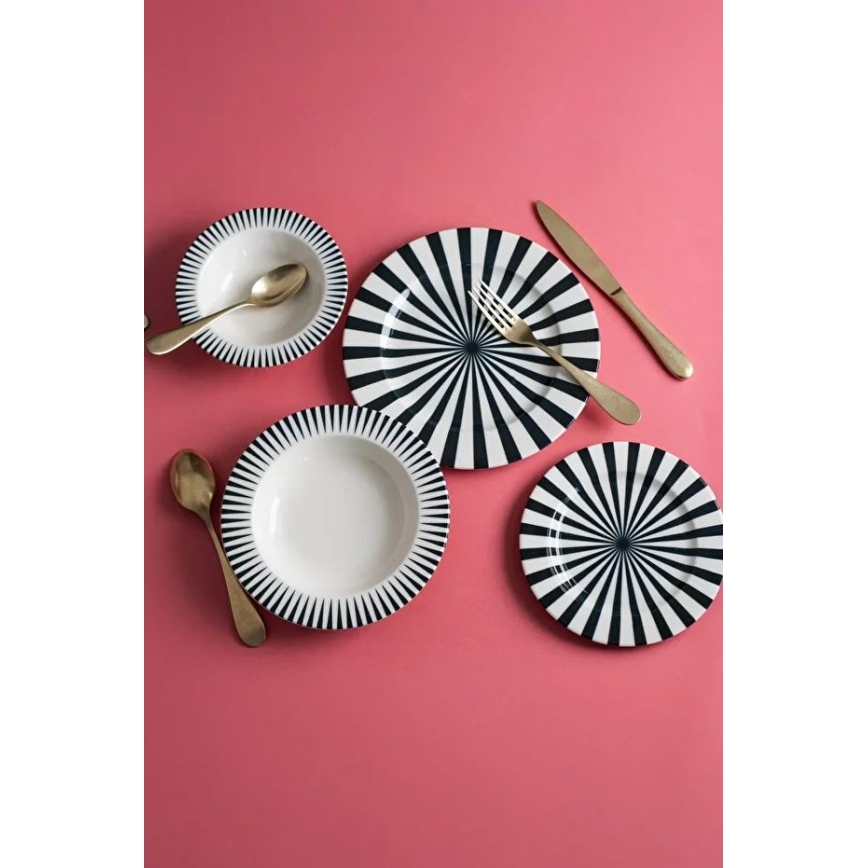 Porcelāna galda servīze 24 gab., balta/melna