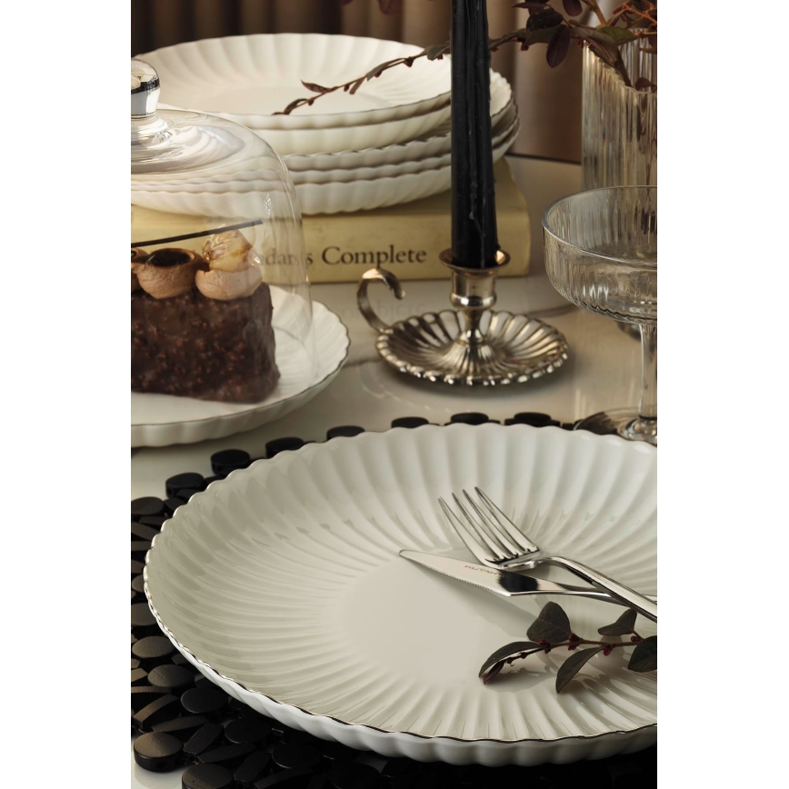 Porcelāna galda servīze, 27 gab., balta/sudraba