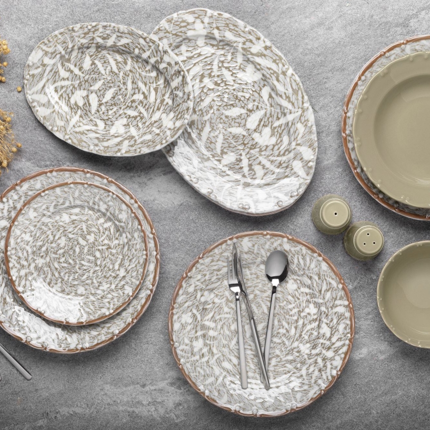 Porcelāna galda servīze 29 gab. brūna/zaļa
