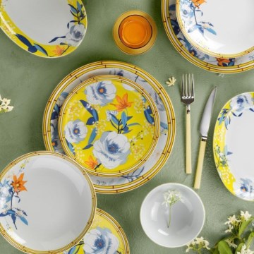 Porcelāna galda trauku komplekts, 50 gab., dzeltena/zila