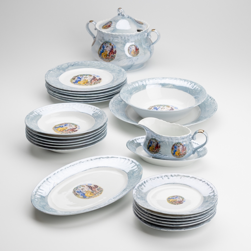 Porcelāna pusdienu komplekts 26 gabali zila ar perlamutra pārklājumu