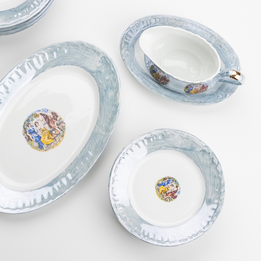 Porcelāna pusdienu komplekts 26 gabali zila ar perlamutra pārklājumu