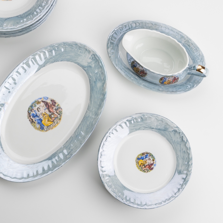 Porcelāna pusdienu komplekts 26 gabali zila ar perlamutra pārklājumu