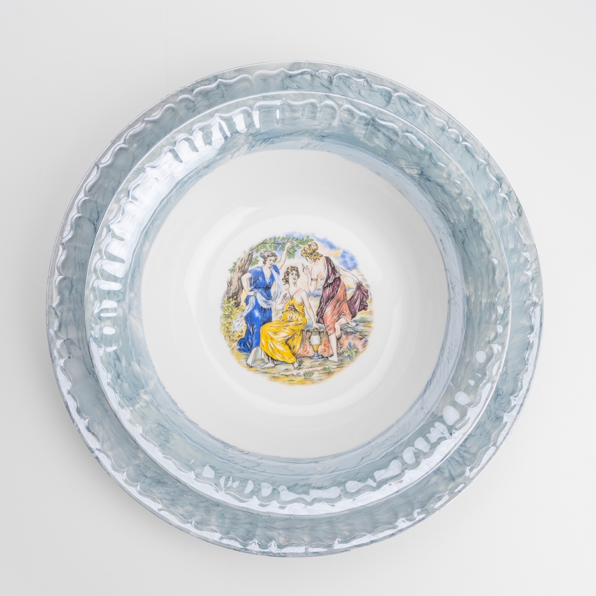 Porcelāna pusdienu komplekts 26 gabali zila ar perlamutra pārklājumu