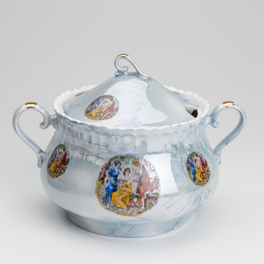 Porcelāna pusdienu komplekts 26 gabali zila ar perlamutra pārklājumu