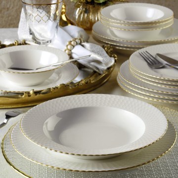 Porcelāna servīze 18 daļas — balta/zelta