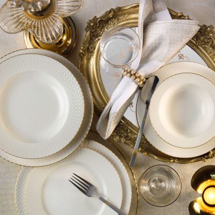 Porcelāna servīze 18 daļas — balta/zelta
