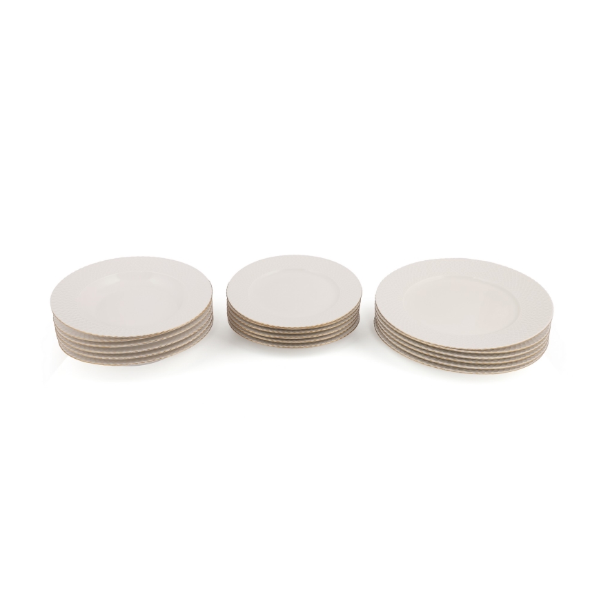 Porcelāna servīze 18 daļas — balta/zelta