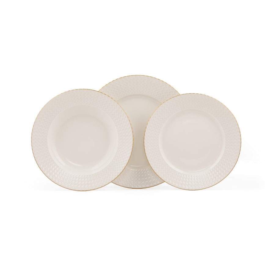 Porcelāna servīze 18 daļas — balta/zelta