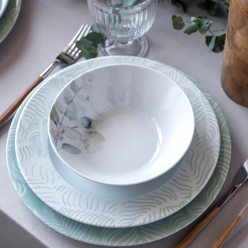 Porcelāna servīze 24 daļas, balta/zaļa
