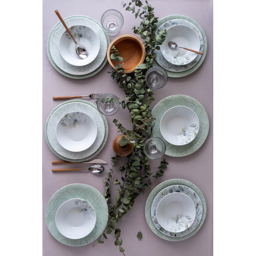 Porcelāna servīze 24 daļas, balta/zaļa