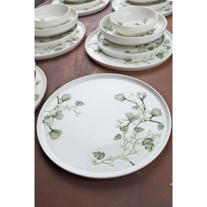 Porcelāna servīze, 24 daļas, balta/zaļa