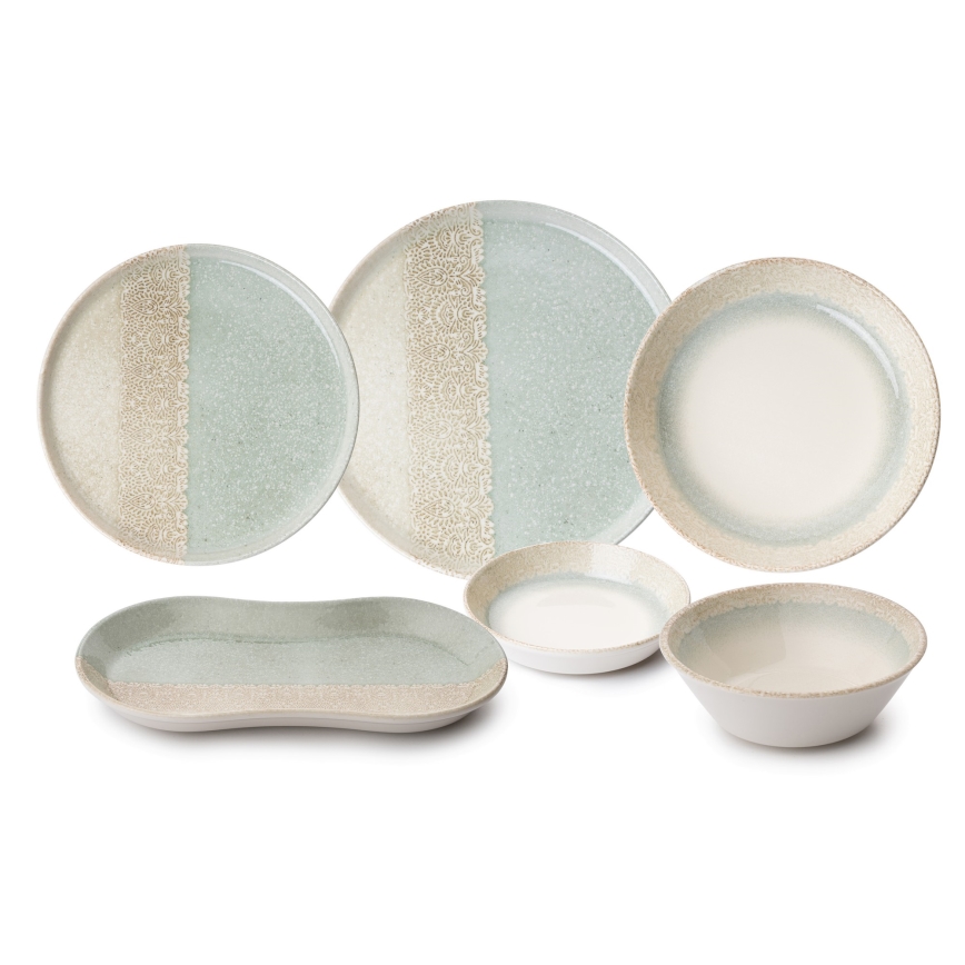 Porcelāna servīze 27 gab., bēšs/zaļš