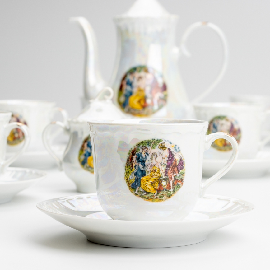 Porcelāna tējas komplekts perlamutra balta