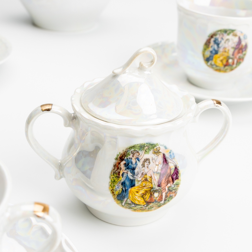 Porcelāna tējas komplekts perlamutra balta