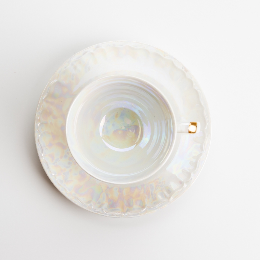 Porcelāna tējas komplekts perlamutra balta