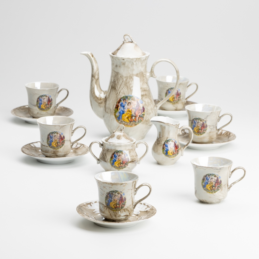 Porcelāna tējas komplekts marmors brūna