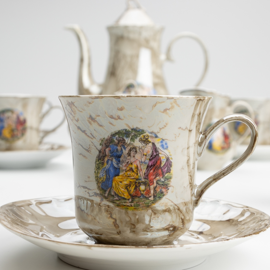 Porcelāna tējas komplekts marmors brūna