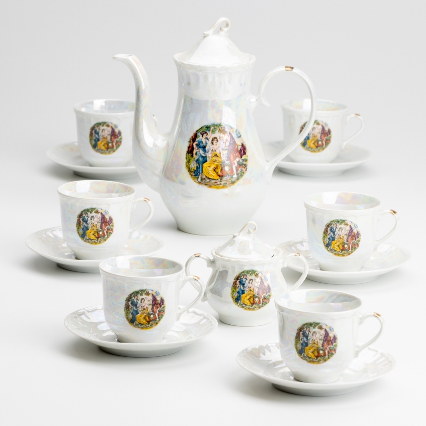 Porcelāna tējas komplekts perlamutra balta