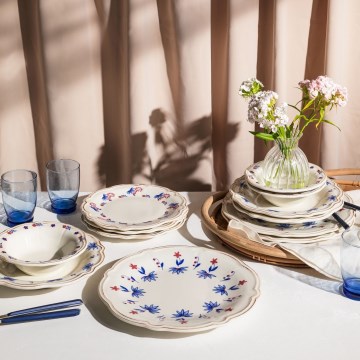 Porcelāna trauku komplekts 24 gab. balts/zils/sarkans