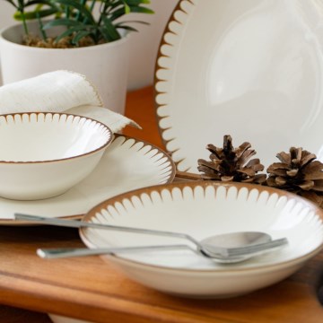 Porcelāna vakariņu servīze, 18 daļas, balta/brūna