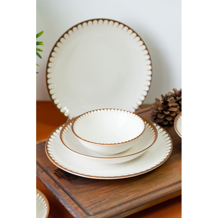Porcelāna vakariņu servīze, 18 daļas, balta/brūna