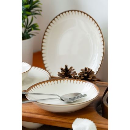 Porcelāna vakariņu servīze, 18 daļas, balta/brūna