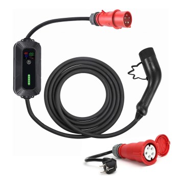 Portatīvā ceļojuma uzlādes stacija elektromobiļiem EV/PHEV, AC Type 2, 32 A/400 V, 22 kW, IP55, 5 m kabelis + adapters 230 V, 3,7 kW + uzglabāšanas soma
