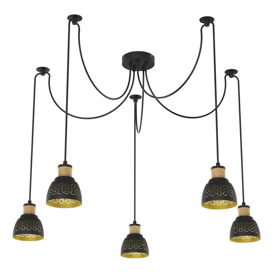 Prezent 27525 - Lustra ar auklu MESCALA 5xE14/40W/230V zirneklis melna/gumijkoks
