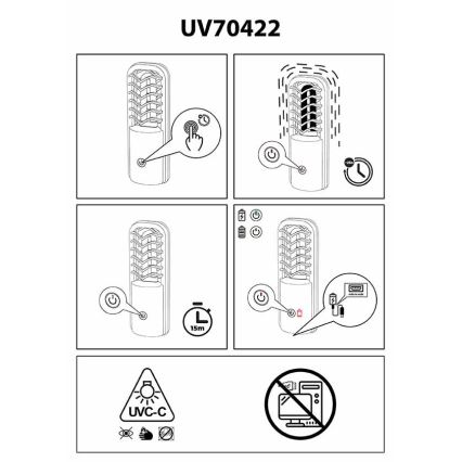 Prezent 70422 - Pārvietojama dezinfekcijas lampa UVC/2,5W/5V USB