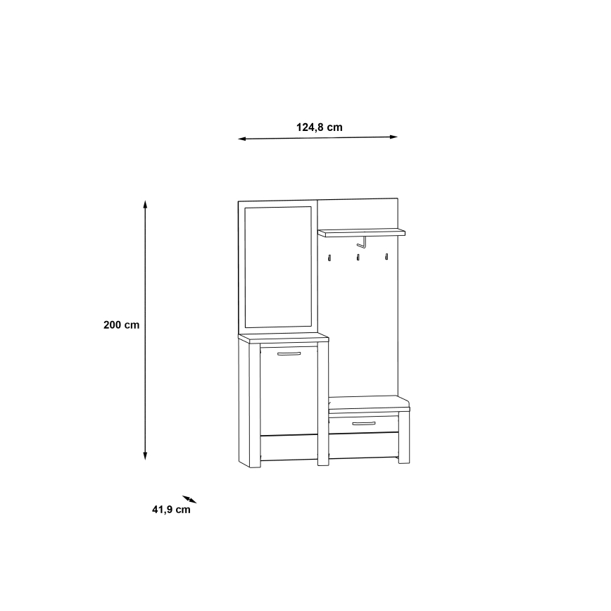 Priekšnama siena ar spoguli HIRO balta/pelēka