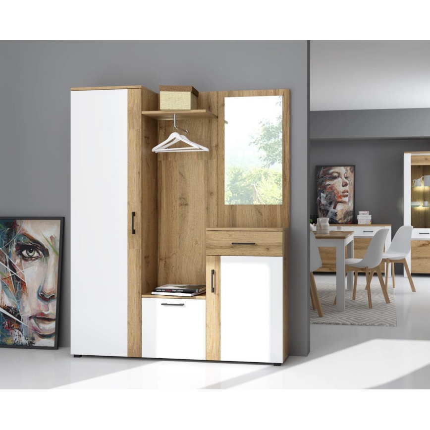 Priekšnama siena ar spoguli NOLAN artisan ozols/balts