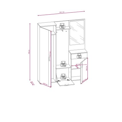 Priekšnama siena ar spoguli NOLAN artisan ozols/balts
