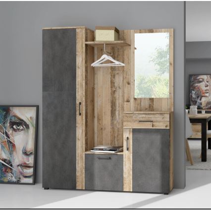 Priekšnama siena ar spoguli NOLAN brūna/grafīta