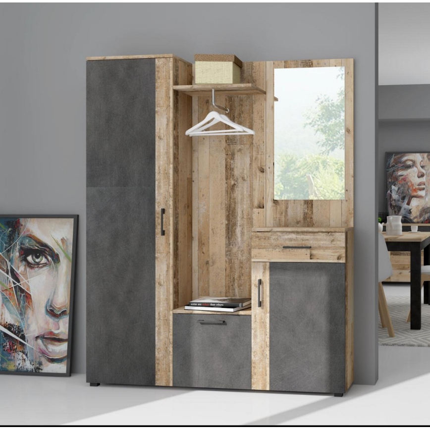 Priekšnama siena ar spoguli NOLAN brūna/grafīta