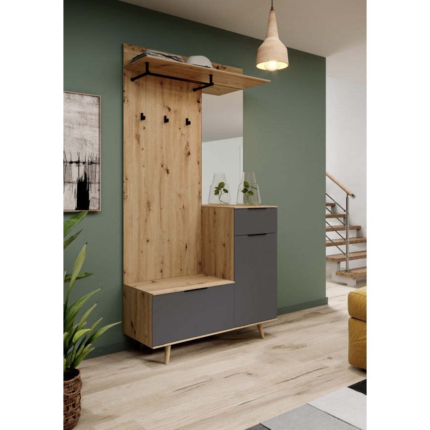 Priekšnama siena ar spoguli SVEN brūna/grafīts