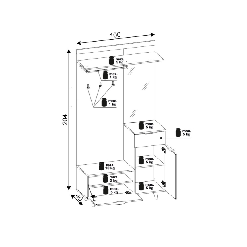 Priekšnama siena ar spoguli SVEN brūna/grafīts