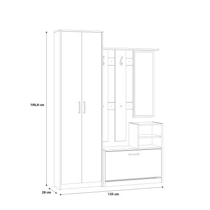 Priekšnama sienas komplekts KAVI ar spoguli, Artisan ozols