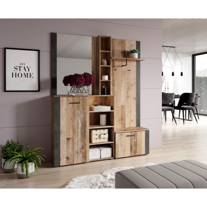 Priekšnama sienas sekcija ar spoguli KEVIN, brūna/melna