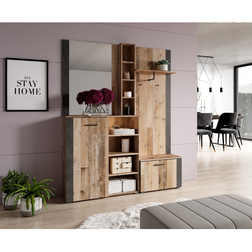 Priekšnama sienas sekcija ar spoguli KEVIN, brūna/melna