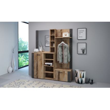 Priekšnama sienas sekcija ar spoguli KEVIN, brūna/melna