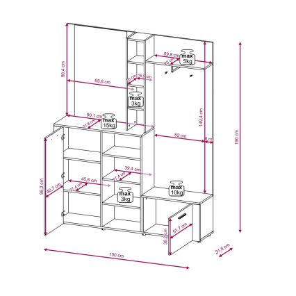 Priekšnama sienas sekcija ar spoguli KEVIN, brūna/melna