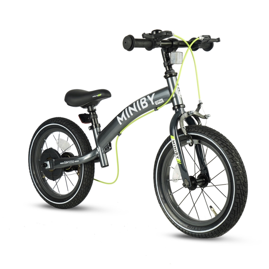 QPlay - 14 bērnu velosipēds MINIBY 3 vienā pelēks