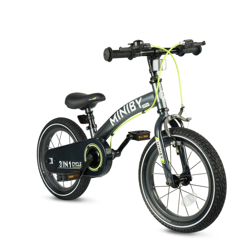 QPlay - 14 bērnu velosipēds MINIBY 3 vienā pelēks
